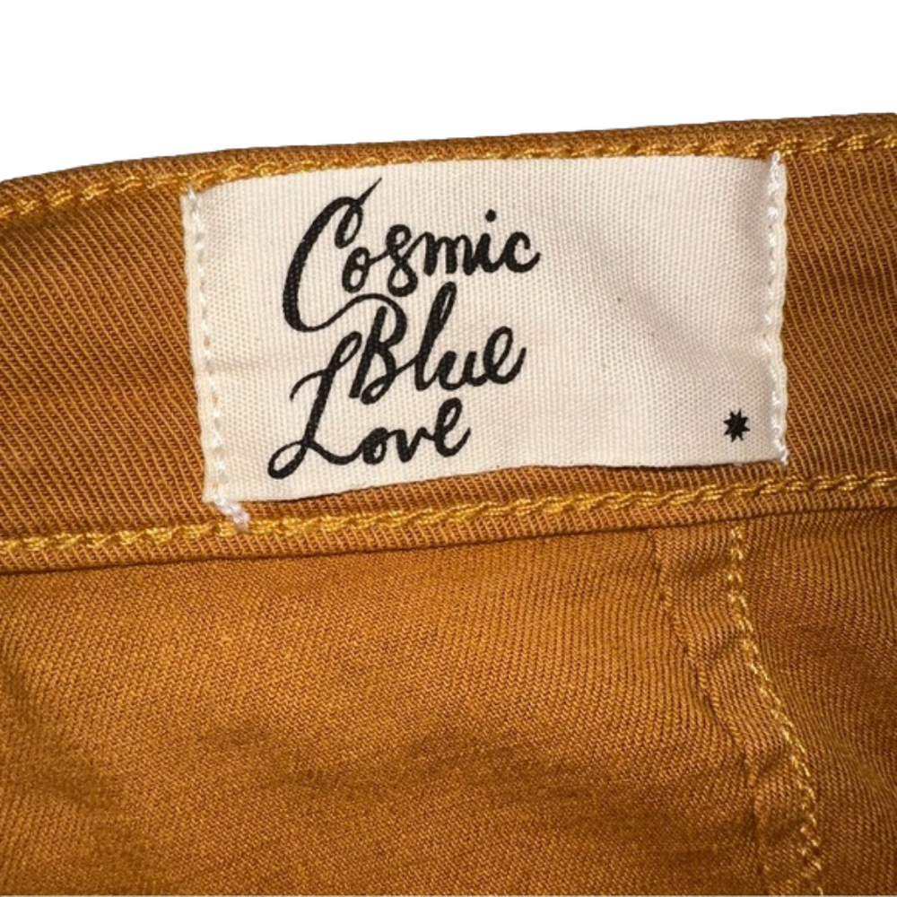 COSMIC BLUE LOVE Eco Edit Women’s size 32 Tall maize gold jeans NWT - Picture 2 of 9